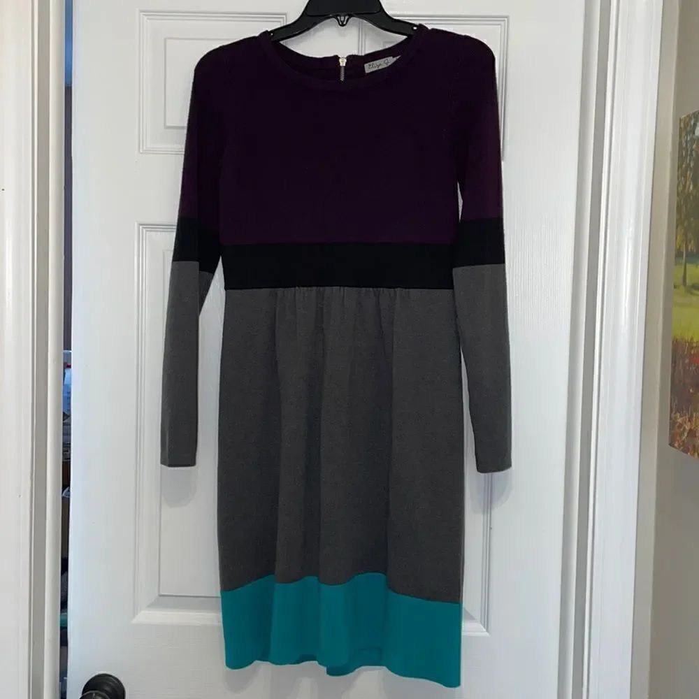 Eliza J Long Sleeve Color block Sweater Dress
